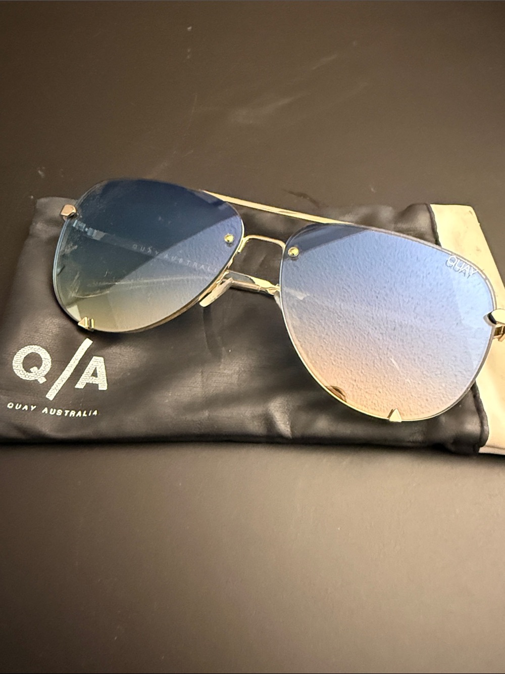 Quay Australia Gold Frame Sunglasses with Blue Mirrored Lenses